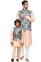 VASTRAMAY Baap Beta Silk Blend Peach Jacket With Peach Kurta Pyjama Set